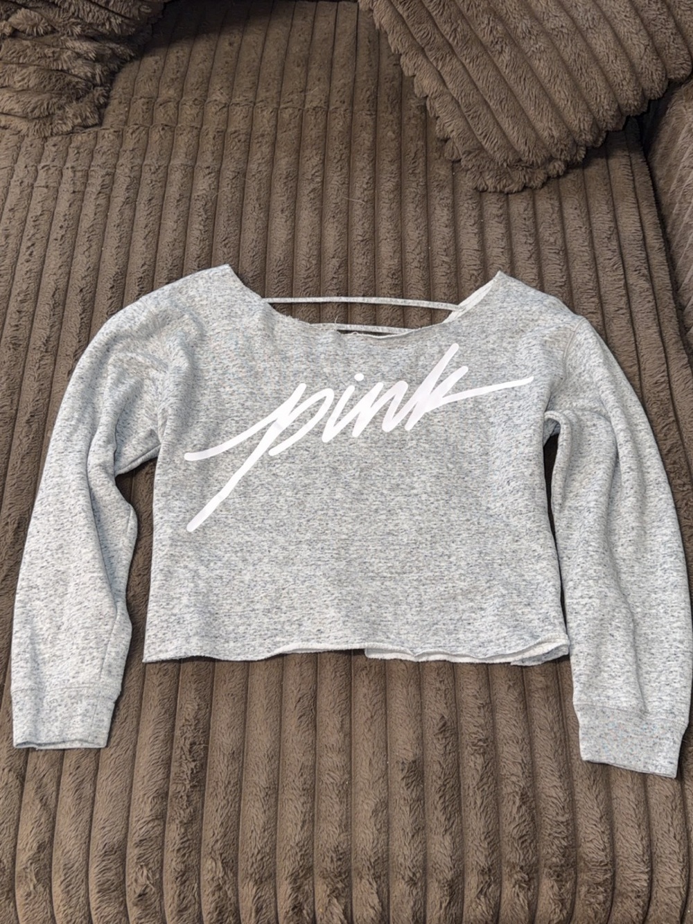 Victoria's Secret PINK Heather Gray Cropped Sweatshirt with White Script